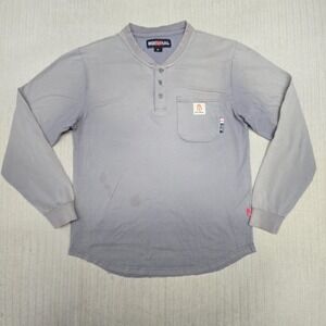 Bocomal Shirt Mens Medium Gray Flame Resistant Henley Long Sleeve Workwear